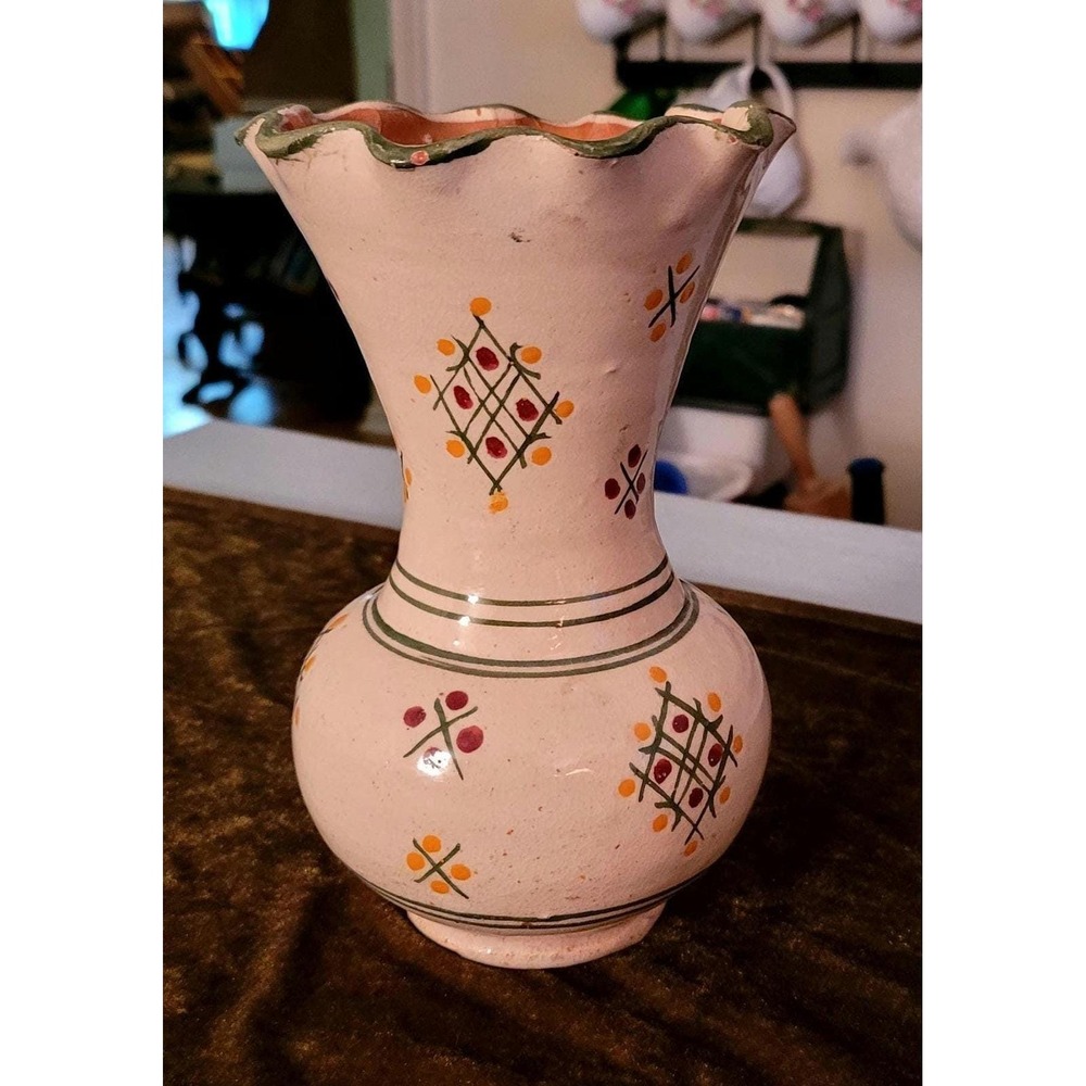 Vintage Morrocan Safi Pottery Vase World Traveler ‎ Folk Art